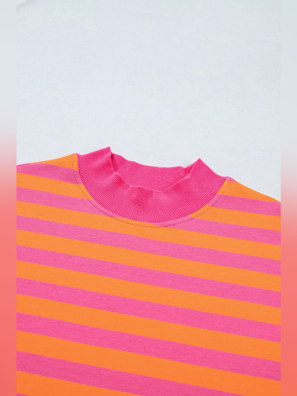 Stripe Color Block Patchwork Mock Neck Pullover Drawstring Mini Skort Set - Picture 5 of 11